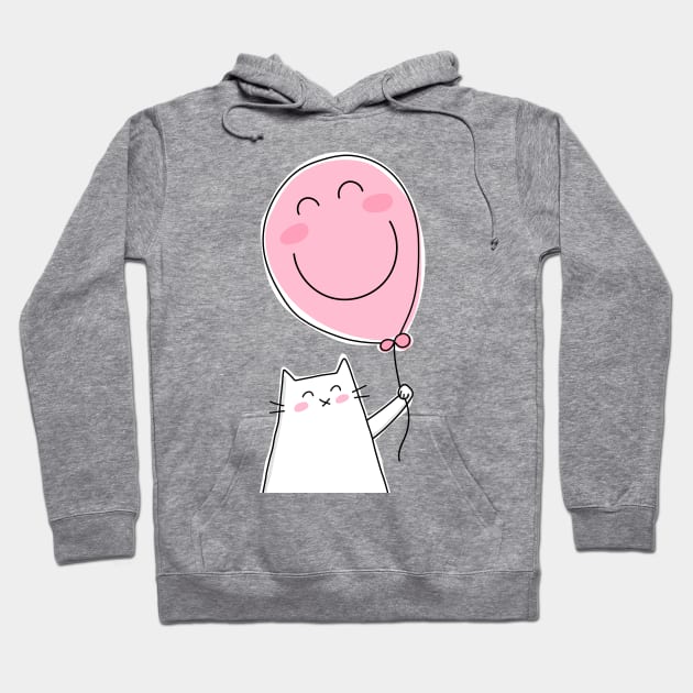 Cat Holding a Pink Smiley Face Balloon Hoodie by HappyCatPrints